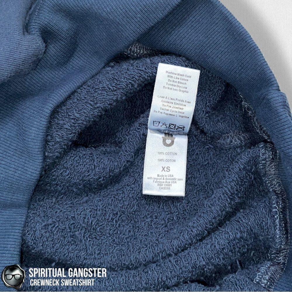 SPIRITUAL GANGSTER WOMEN’S COTTON VARSITY CREWNECK SWEATSHIRT VINTAGE NAVY BLUE - Picture 7 of 12